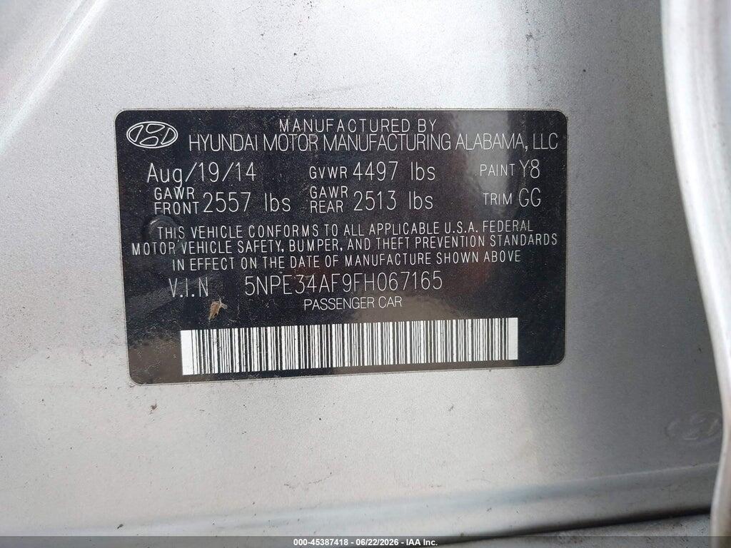 5NPE34AF9FH067165 2015 HYUNDAI SONATA photo no. 9