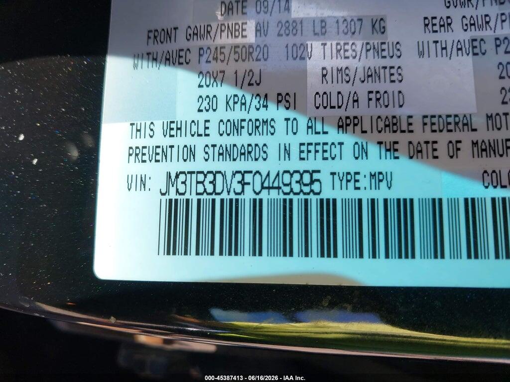 JM3TB3DV3F0449395 2015 MAZDA CX-9 photo no. 9