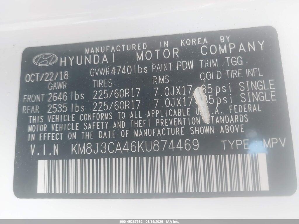 KM8J3CA46KU874469 2019 HYUNDAI TUCSON photo no. 9