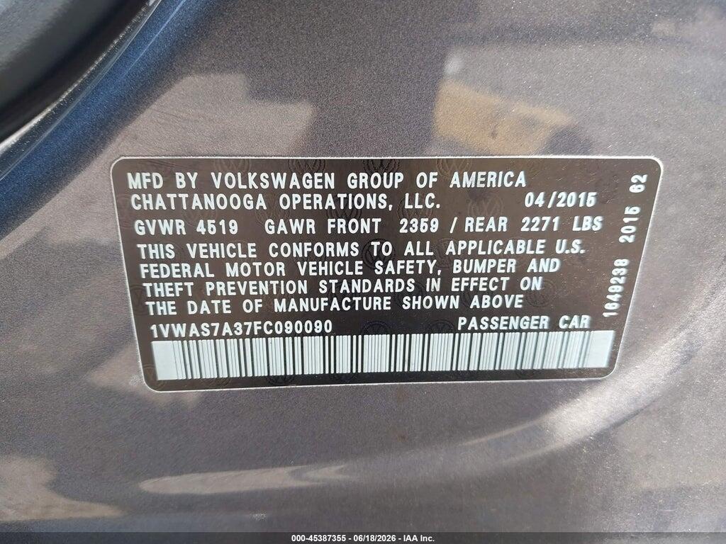 1VWAS7A37FC090090 2015 VOLKSWAGEN PASSAT photo no. 9
