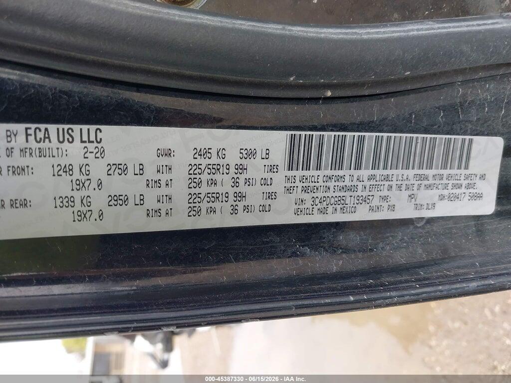 3C4PDCGB5LT193457 2020 DODGE JOURNEY photo no. 9
