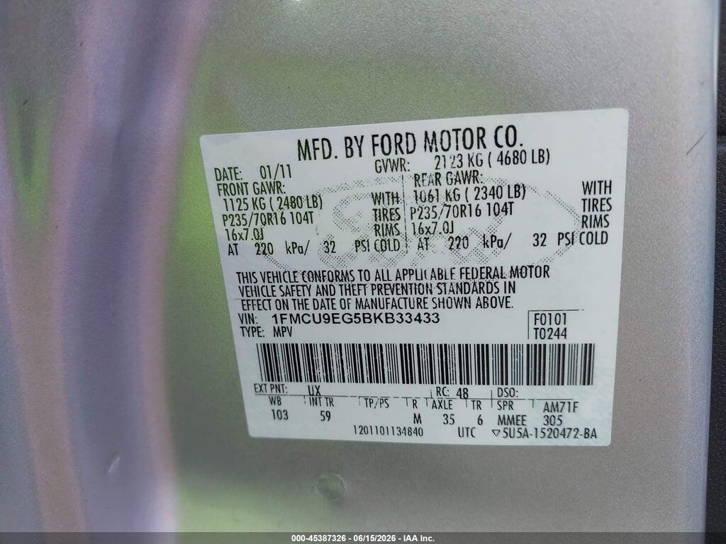 1FMCU9EG5BKB33433 2011 FORD ESCAPE photo no. 9