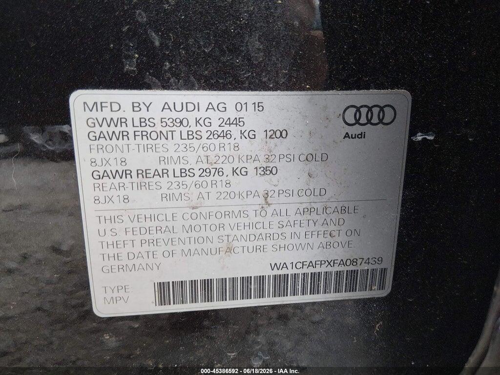 WA1CFAFPXFA087439 2015 AUDI Q5 photo no. 9