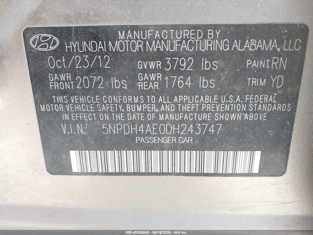 5NPDH4AE0DH243747 2013 HYUNDAI ELANTRA photo no. 9