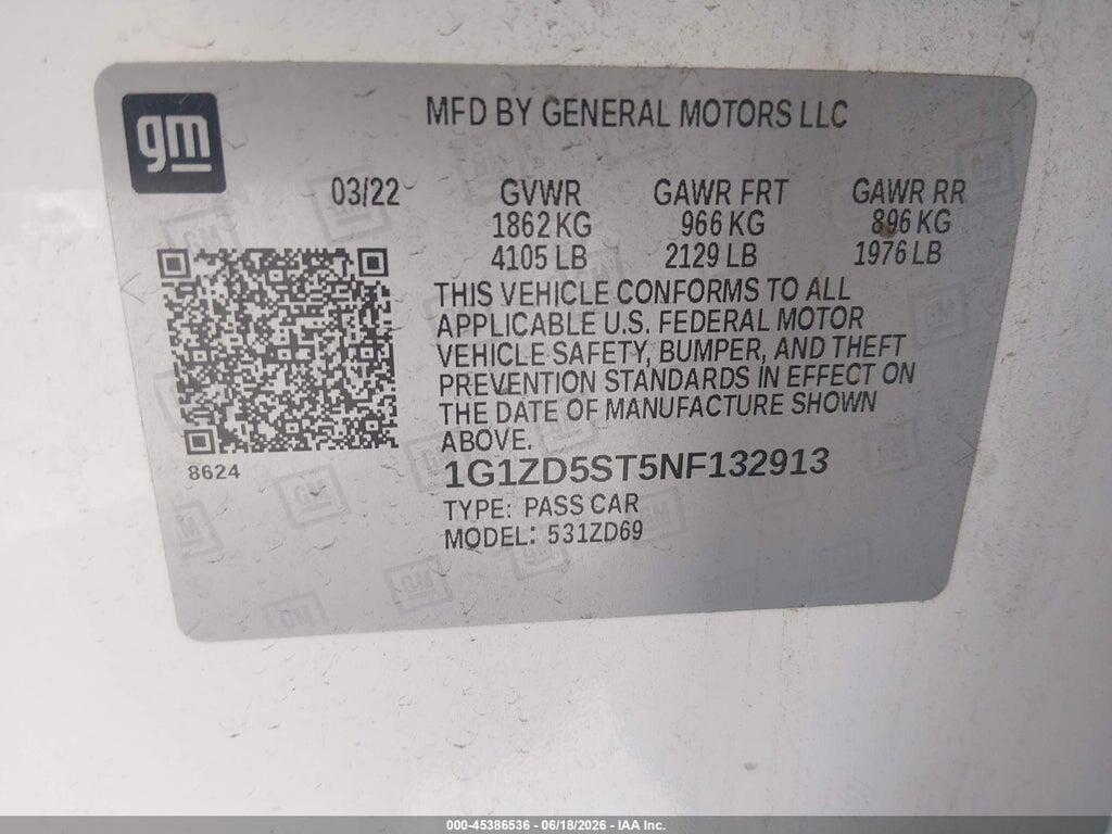 1G1ZD5ST5NF132913 2022 CHEVROLET MALIBU photo no. 9