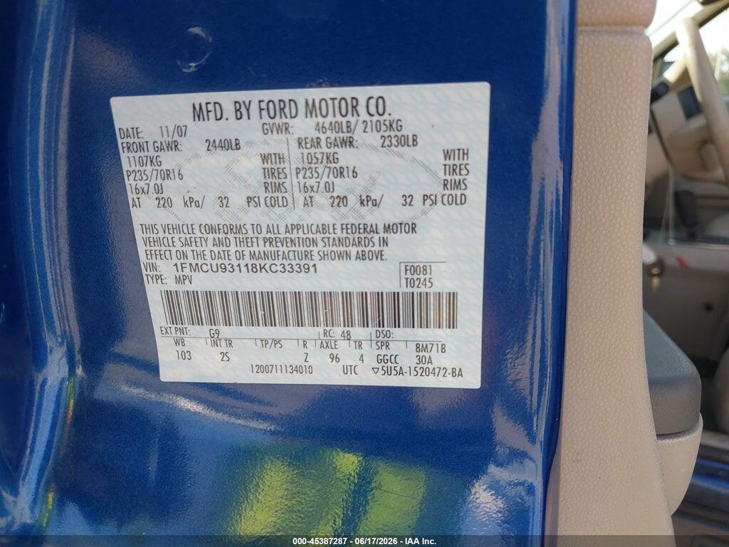 1FMCU93118KC33391 2008 FORD ESCAPE photo no. 9