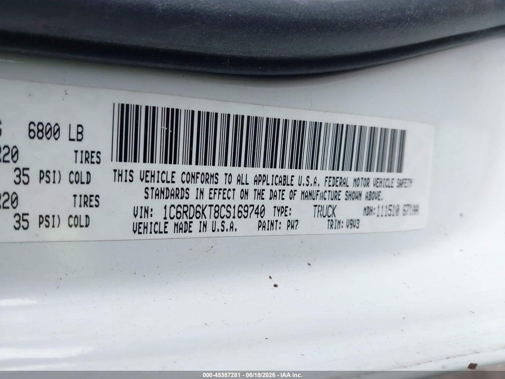 1C6RD6KT8CS169740 2012 RAM 1500 photo no. 9
