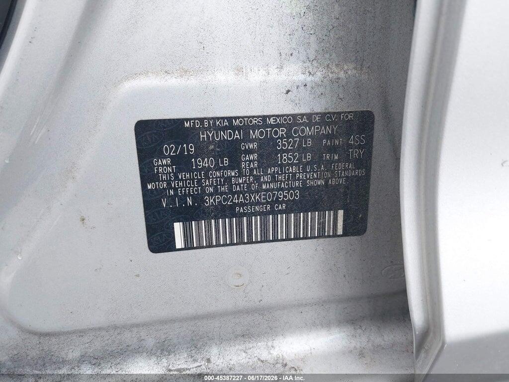 3KPC24A3XKE079503 2019 HYUNDAI ACCENT photo no. 9