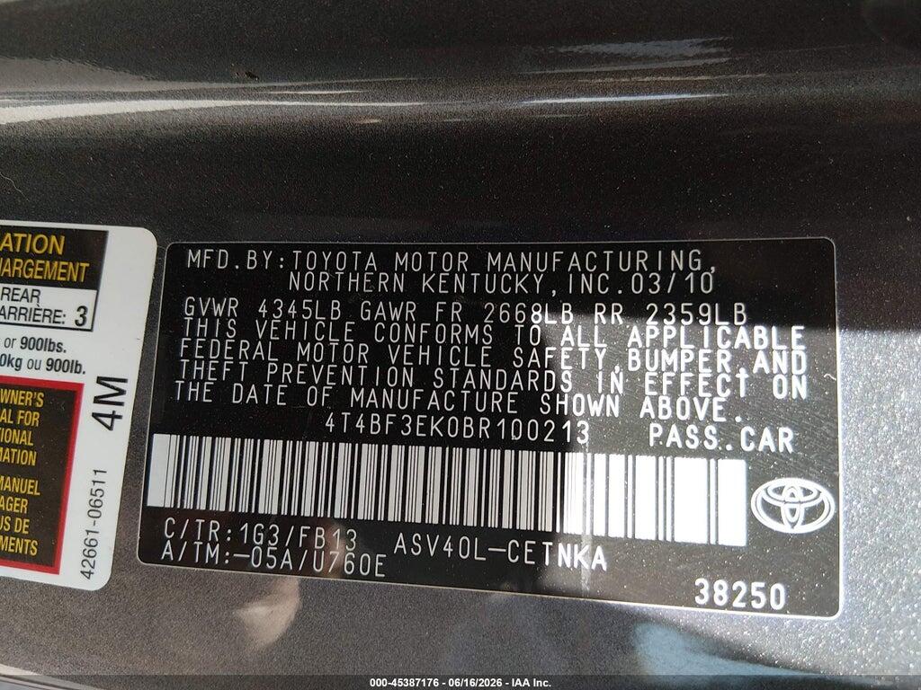 4T4BF3EK0BR100213 2011 TOYOTA CAMRY photo no. 9