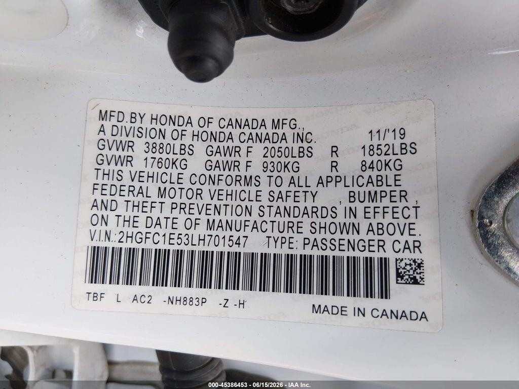 2HGFC1E53LH701547 2020 HONDA CIVIC SI photo no. 9