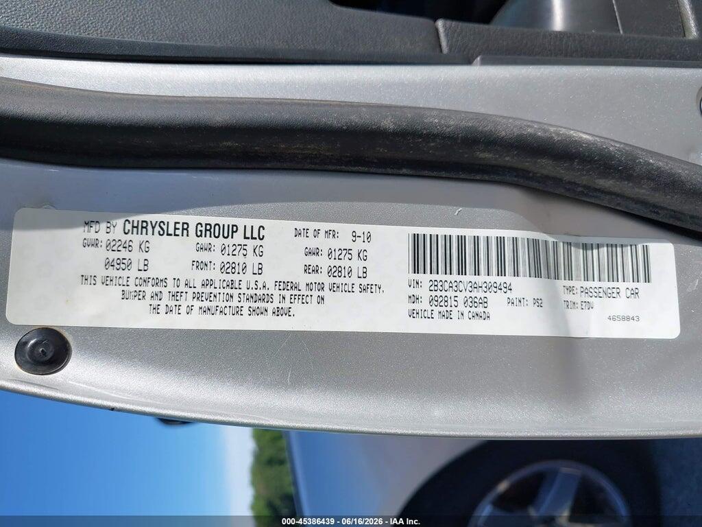 2B3CA3CV3AH309494 2010 DODGE CHARGER photo no. 9