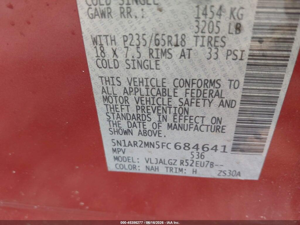 5N1AR2MN5FC684641 2015 NISSAN PATHFINDER photo no. 9