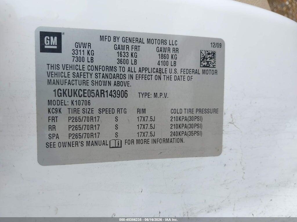 1GKUKCE05AR143906 2010 GMC YUKON photo no. 9