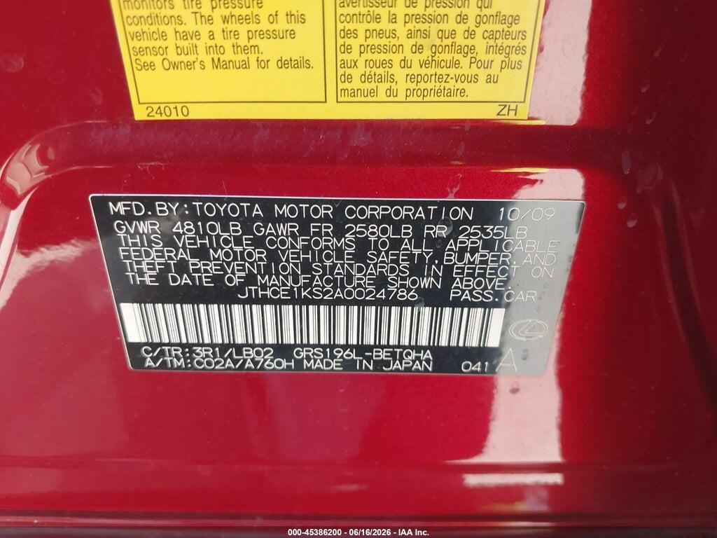 JTHCE1KS2A0024786 2010 LEXUS GS 350 photo no. 9