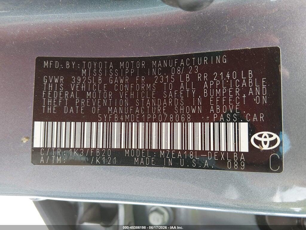 5YFB4MDE1PP078068 2023 TOYOTA COROLLA photo no. 9
