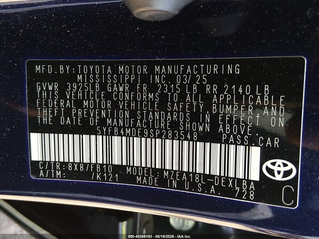 5YFB4MDE9SP283548 2025 TOYOTA COROLLA photo no. 9