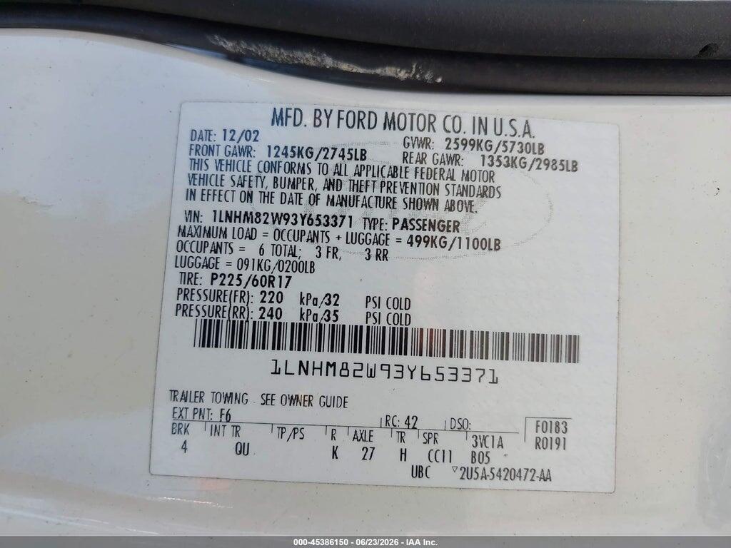 1LNHM82W93Y653371 2003 LINCOLN TOWN CAR photo no. 9