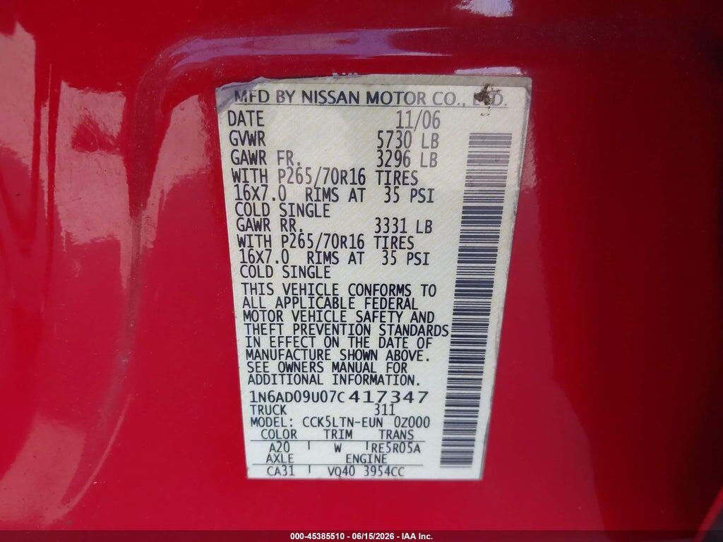 1N6AD09U07C417347 2007 NISSAN FRONTIER photo no. 9