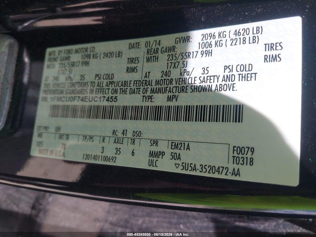 1FMCU0F74EUC17455 2014 FORD ESCAPE photo no. 9
