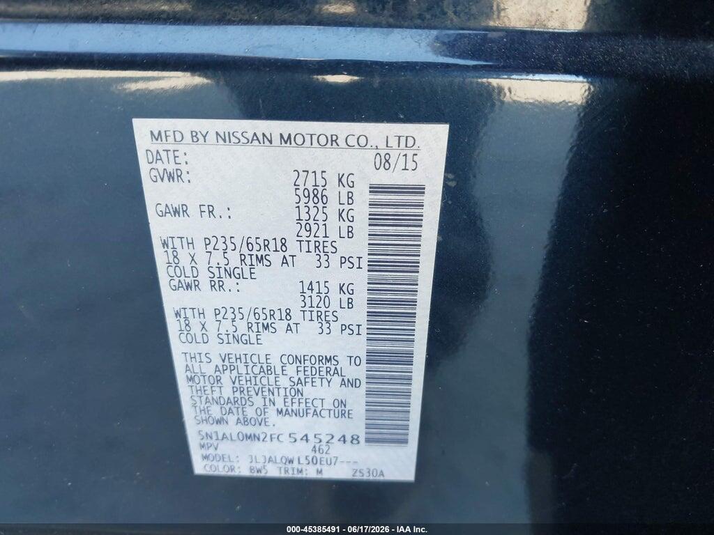 5N1AL0MN2FC545248 2015 INFINITI QX60 photo no. 9