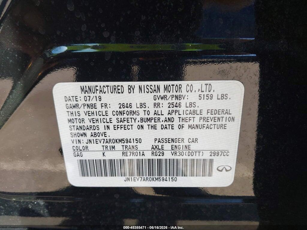 JN1EV7AR0KM594150 2019 INFINITI Q50 photo no. 9