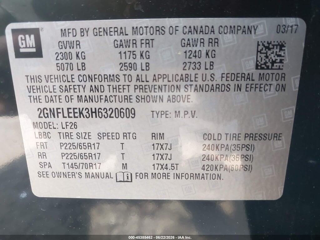 2GNFLEEK3H6320609 2017 CHEVROLET EQUINOX photo no. 9