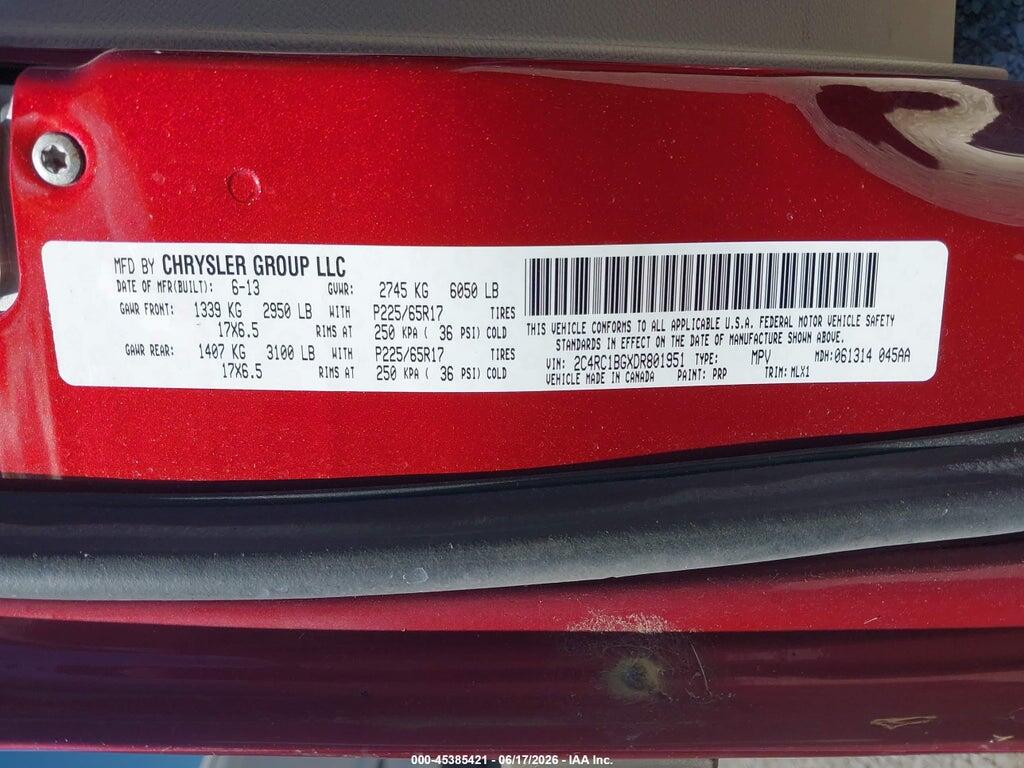 2C4RC1BGXDR801951 2013 CHRYSLER TOWN & COUNTRY photo no. 9