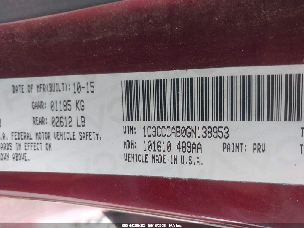1C3CCCAB0GN138953 2016 CHRYSLER 200 photo no. 9