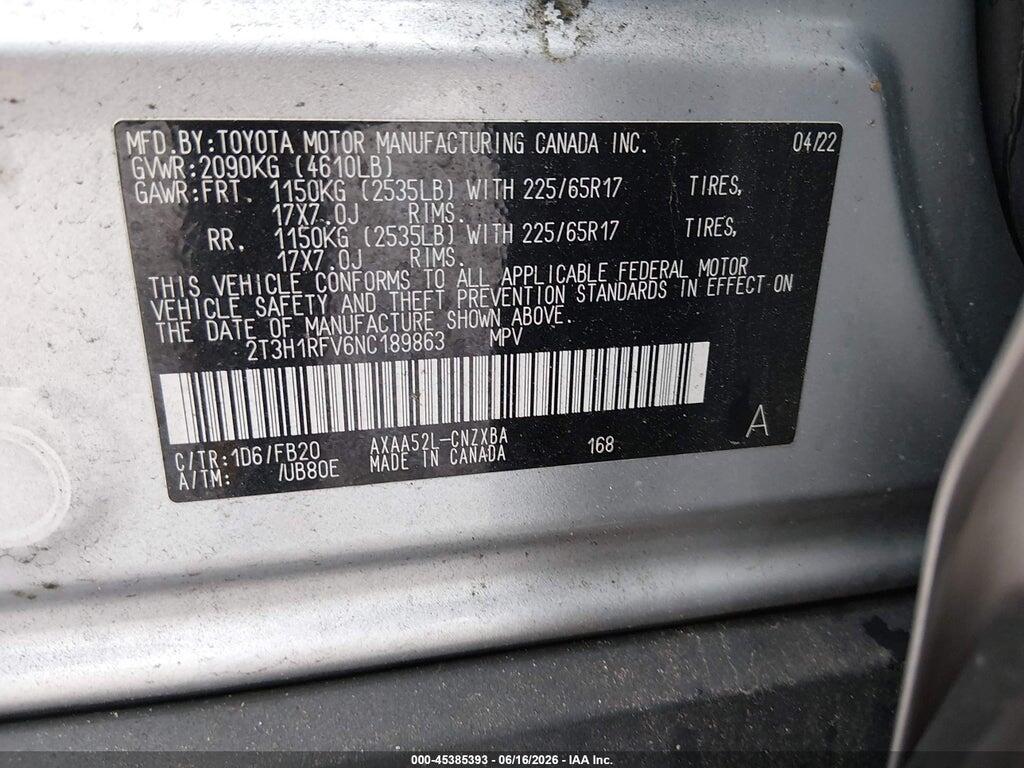 2T3H1RFV6NC189863 2022 TOYOTA RAV4 photo no. 9