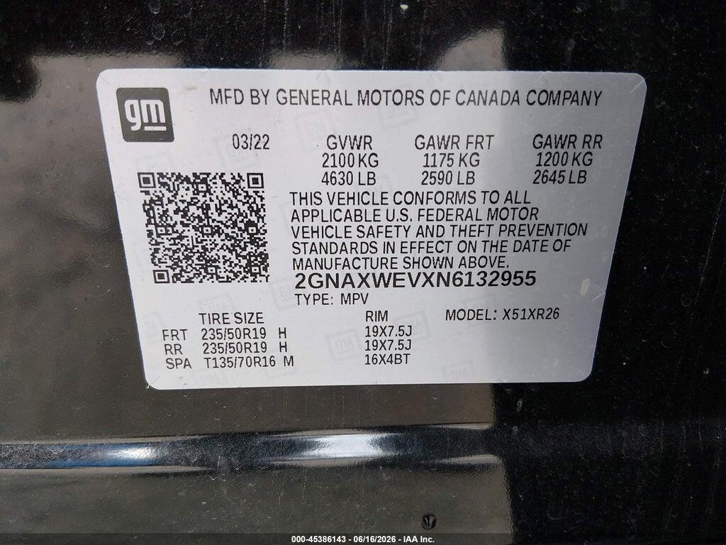 2GNAXWEVXN6132955 2022 CHEVROLET EQUINOX photo no. 9