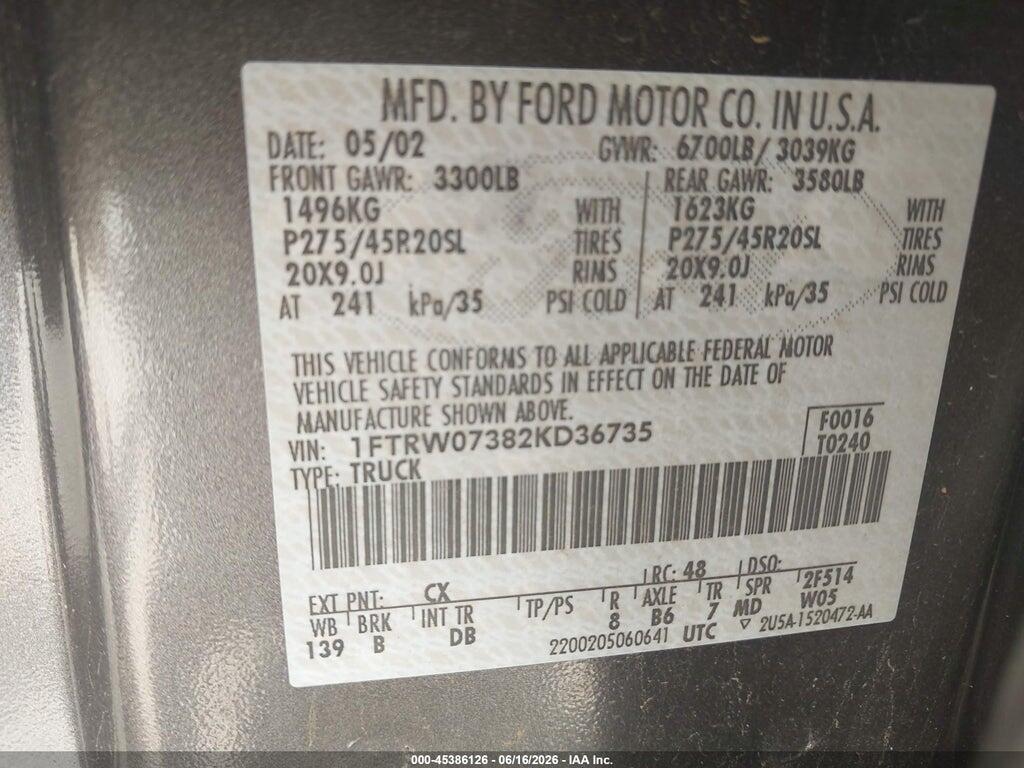 1FTRW07382KD36735 2002 FORD F-150 photo no. 9
