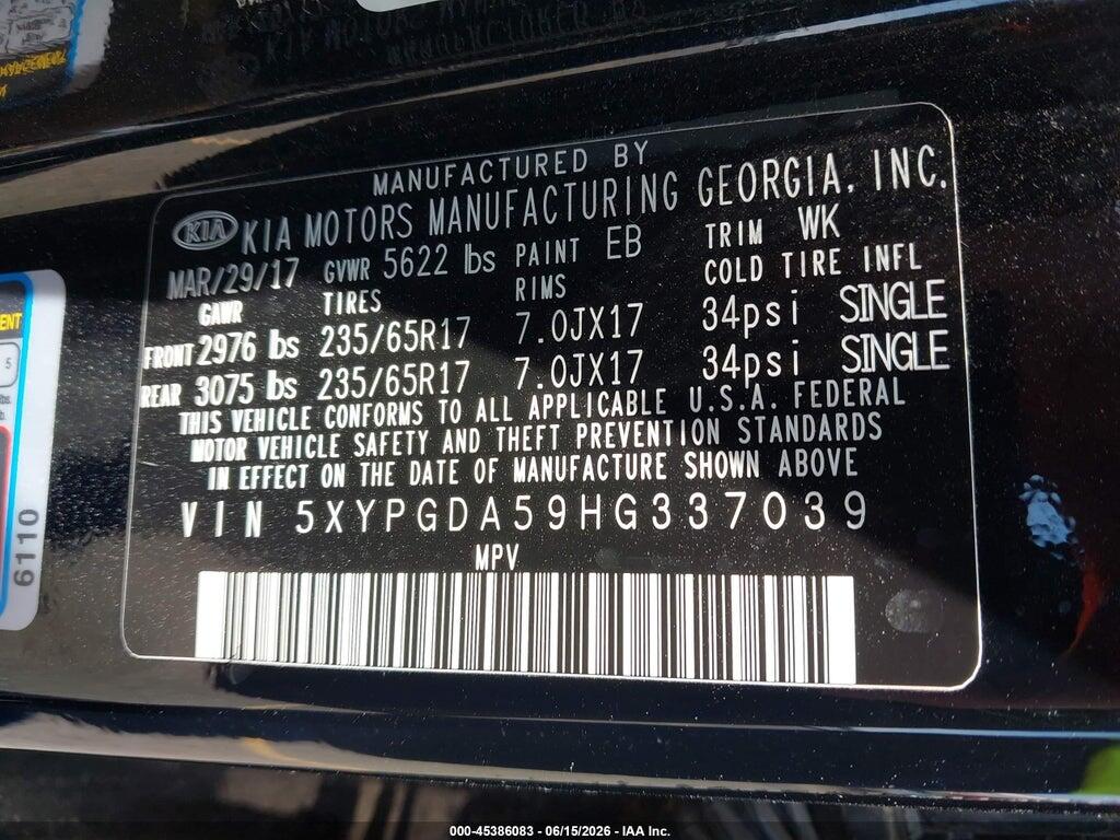 5XYPGDA59HG337039 2017 KIA SORENTO photo no. 9