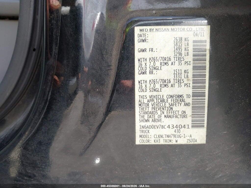 1N6AD0EV7BC434041 2011 NISSAN FRONTIER photo no. 9