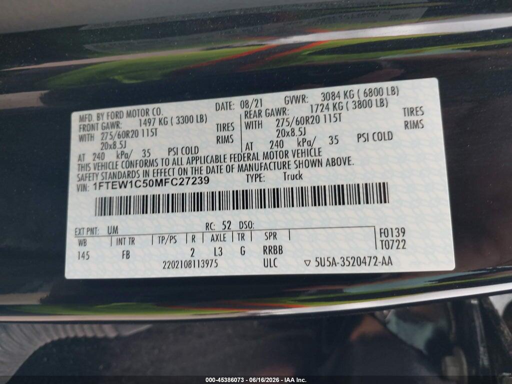 1FTEW1C50MFC27239 2021 FORD F-150 photo no. 9