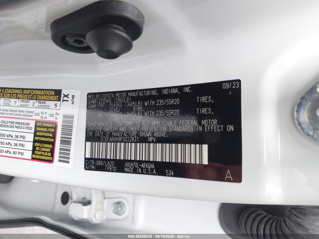 5TDFARAH9PS022831 2023 TOYOTA HIGHLANDER photo no. 9