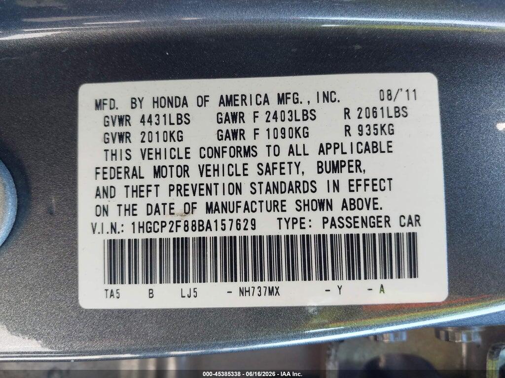 1HGCP2F88BA157629 2011 HONDA ACCORD photo no. 9