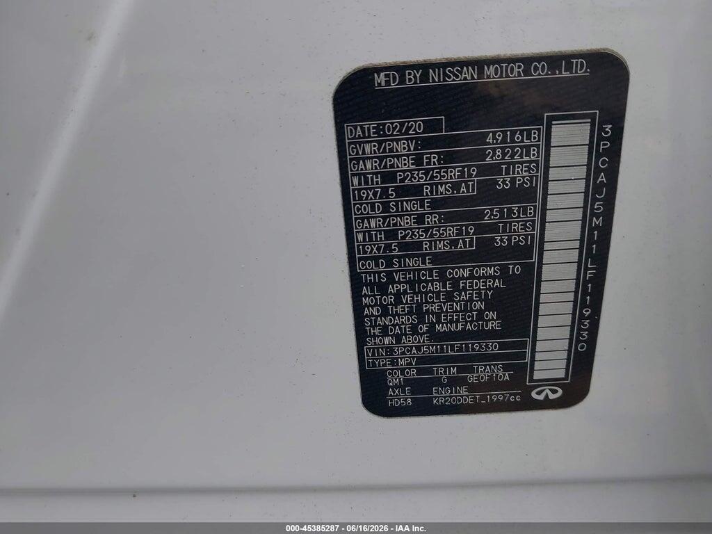 3PCAJ5M11LF119330 2020 INFINITI QX50 photo no. 9