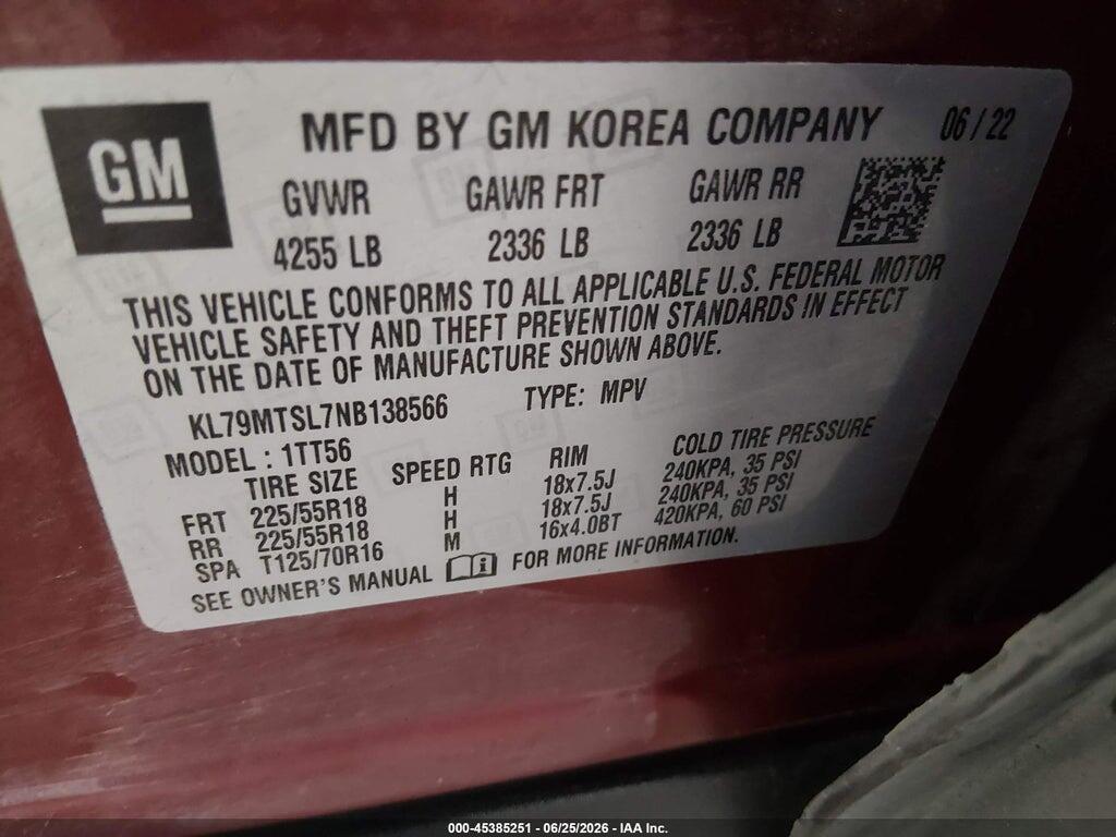 KL79MTSL7NB138566 2022 CHEVROLET TRAILBLAZER photo no. 9