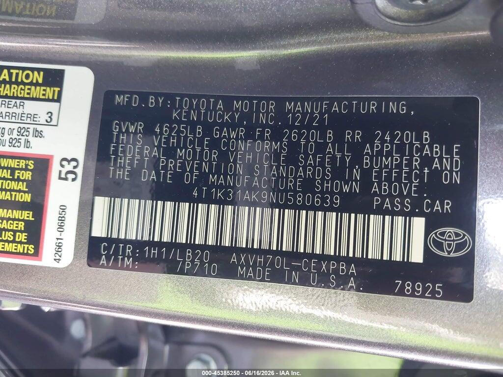 4T1K31AK9NU580639 2022 TOYOTA CAMRY photo no. 9