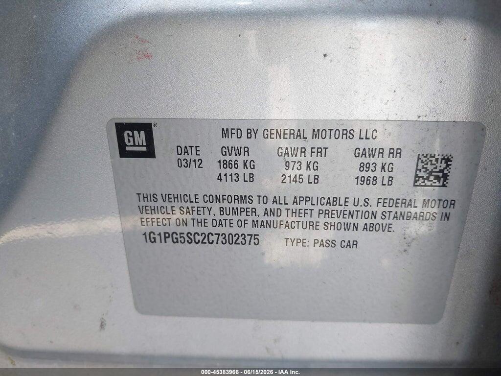 1G1PG5SC2C7302375 2012 CHEVROLET CRUZE photo no. 9