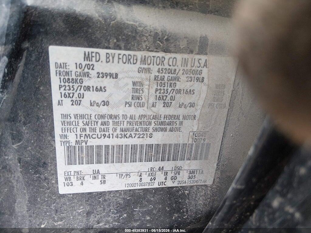 1FMCU94143KA72218 2003 FORD ESCAPE photo no. 9