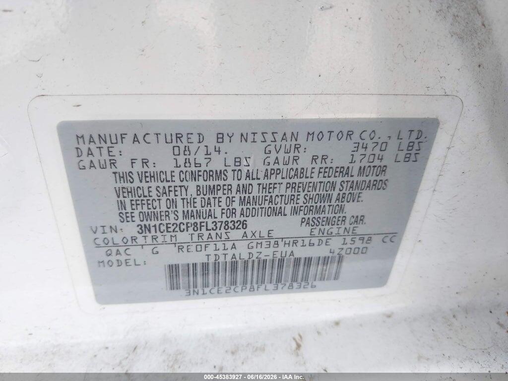 3N1CE2CP8FL378326 2015 NISSAN VERSA NOTE photo no. 9