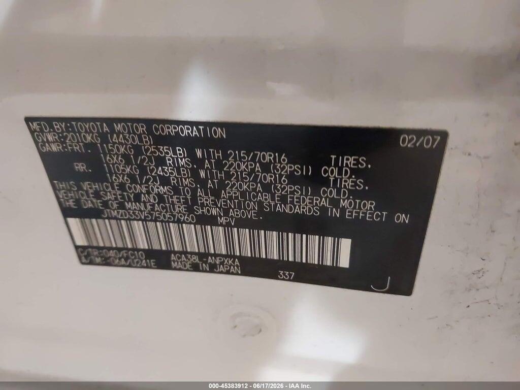 JTMZD33V575057960 2007 TOYOTA RAV4 photo no. 9