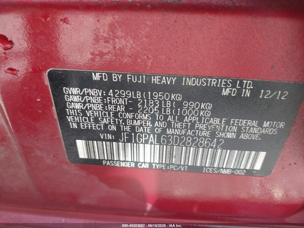 JF1GPAL63D2828642 2013 SUBARU IMPREZA photo no. 9