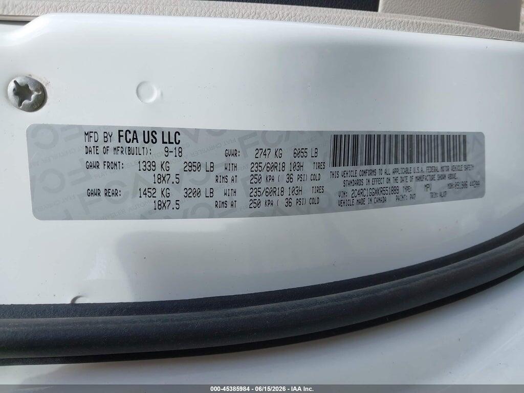 2C4RC1GGXKR551889 2019 CHRYSLER PACIFICA photo no. 9