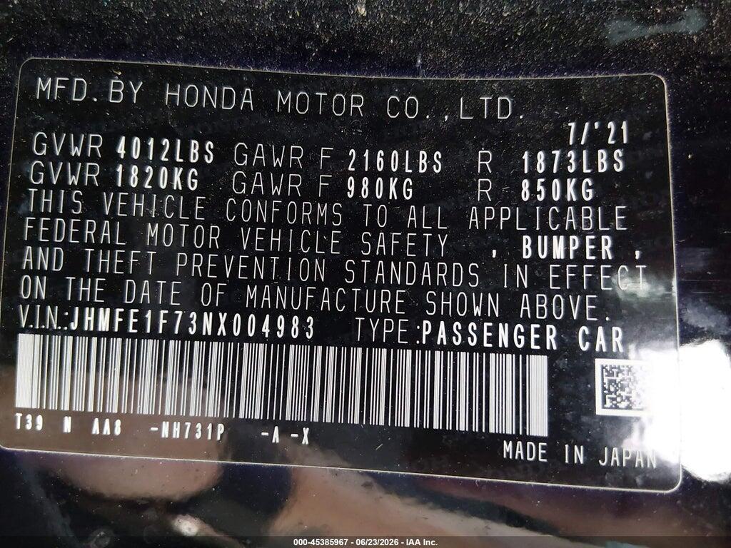 JHMFE1F73NX004983 2022 HONDA CIVIC photo no. 9