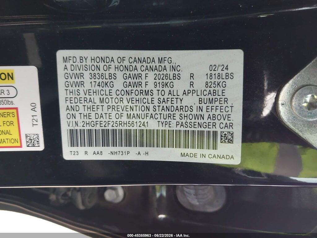 2HGFE2F25RH561241 2024 HONDA CIVIC photo no. 9