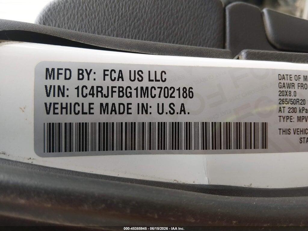1C4RJFBG1MC702186 2021 JEEP GRAND CHEROKEE photo no. 9