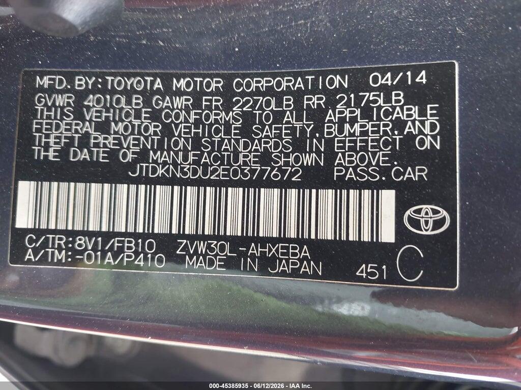 JTDKN3DU1E1759511 2014 TOYOTA PRIUS photo no. 9