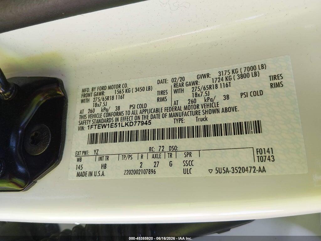1FTEW1E51LKD77945 2020 FORD F-150 photo no. 9